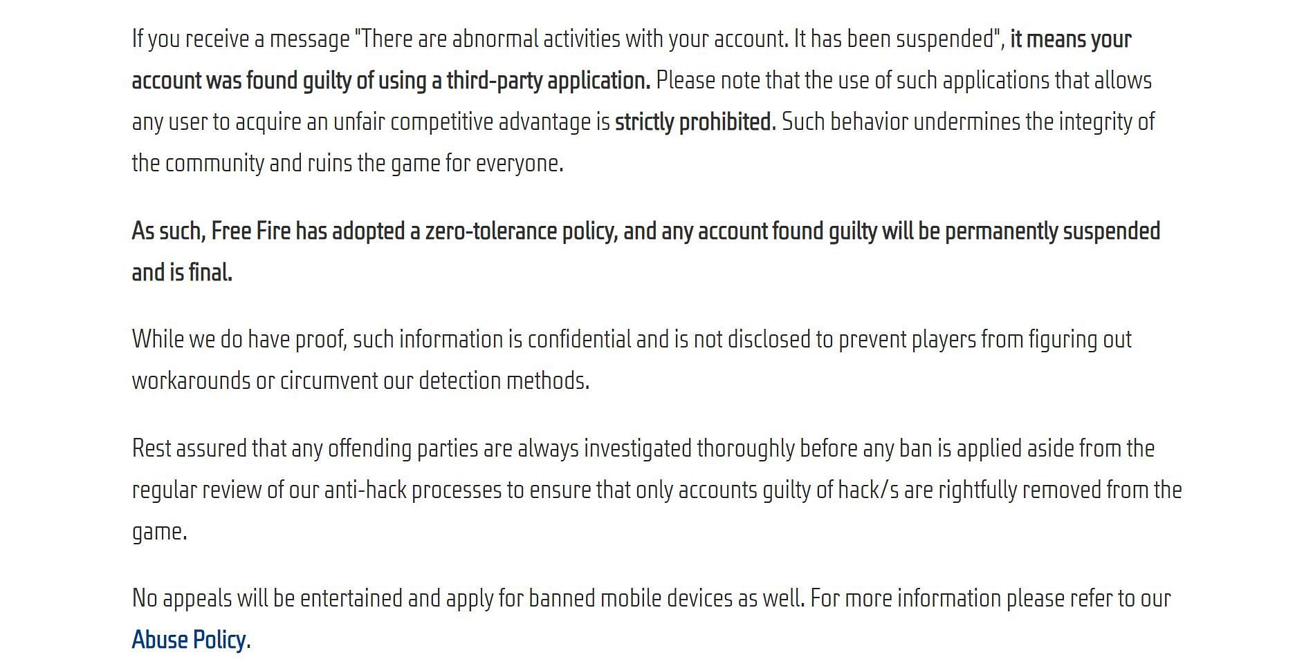 Here is Garena's explanation on the error message (Image via Garena)